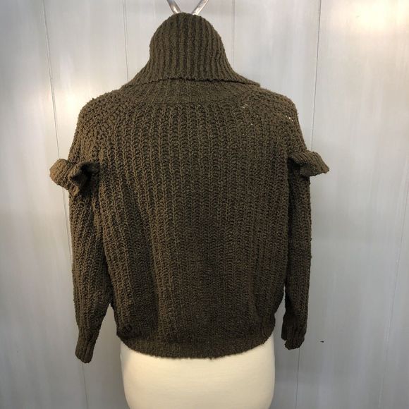 Express Cowl Neck Olive Green Crop Sweater Size Small Ruffle Detail Cowl Neck - Picture 6 of 11